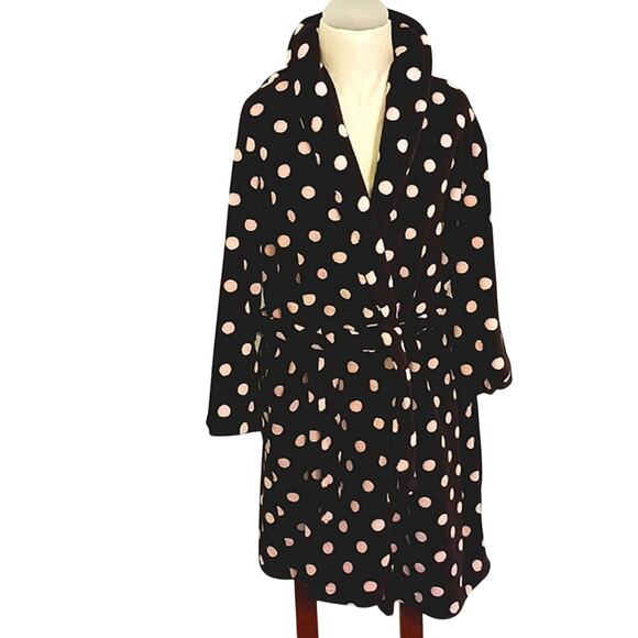 Charter Club Plush Robe Sz M Brown Pink Polka Dots Luxe Barbiecore Warm Fluffy - Picture 1 of 5